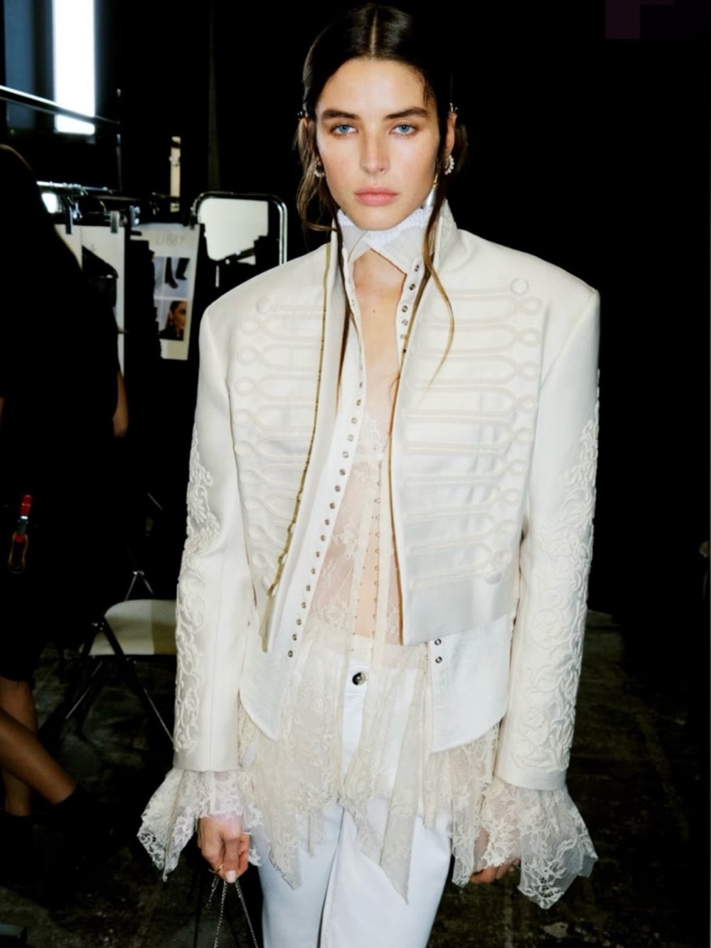 H&M EDITION NWT CREAM EMBROIDERED-DETAIL JACKET SIZE SMALL
